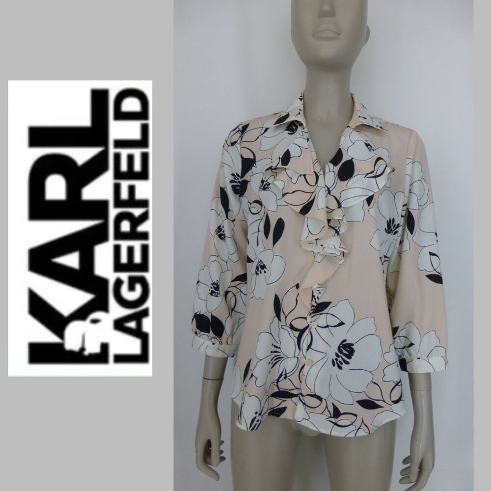 Karl Lagerfeld Floral Ruffle Long Sleeve Top